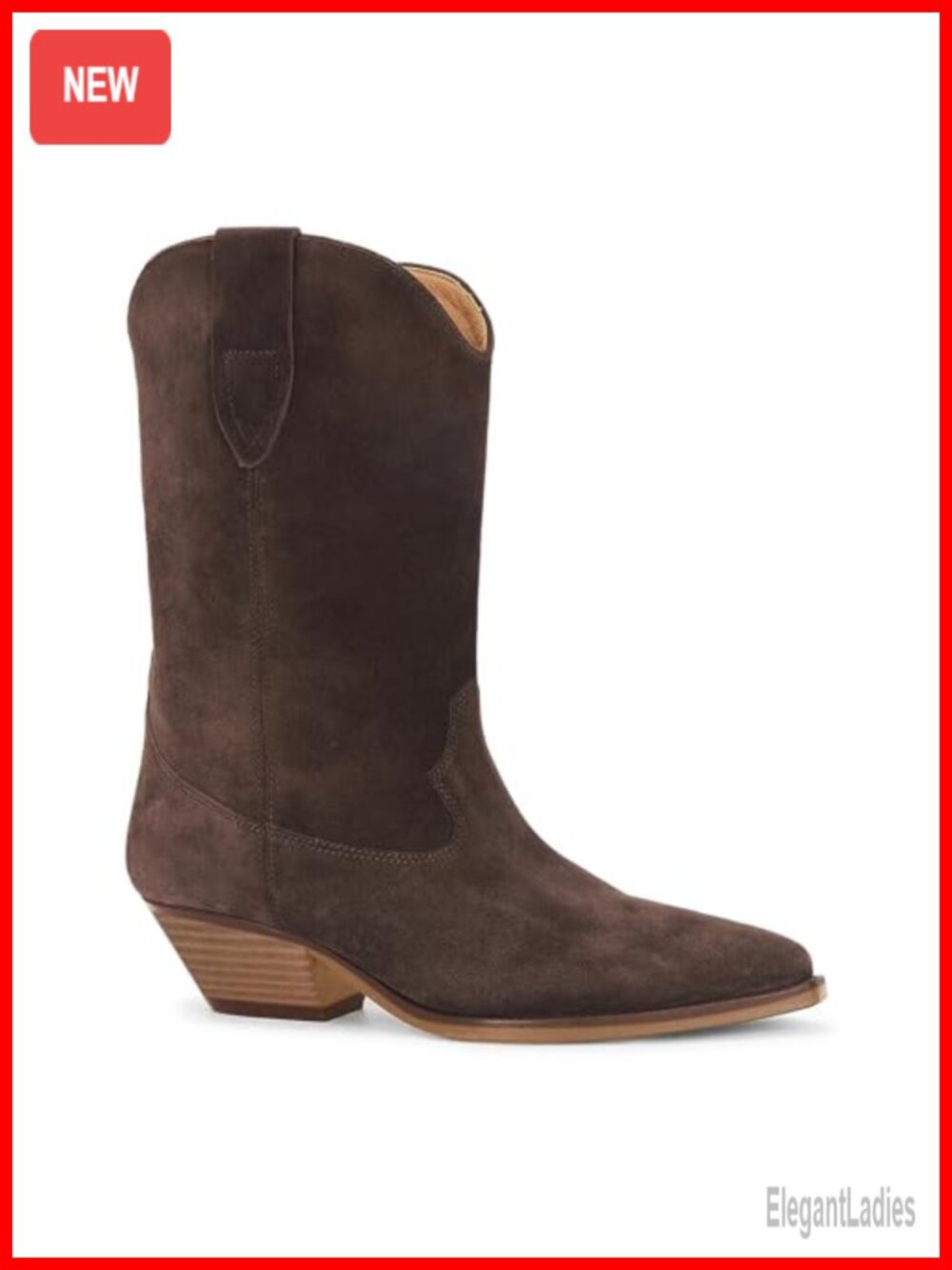 Faux Suede Cowboy Boots Pointed Toe Chunky Heel Wide Calf Mid-Calf Pull On